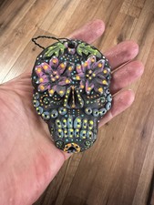 Handmade Sugar Skull Ornament   D a de los Muertos Folk Art   Hand Painted