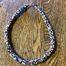 African Maasai Multicolor Beaded Choker Collar Necklace 18  Vintage Kenya