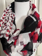 Infinity Scarf -Red, Black, White Rayon Scarf - 24"x36" Unbranded