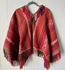 Vintage Andean Aguayo Handwoven Backstrap Handspun Alpaca Wool Peru Poncho