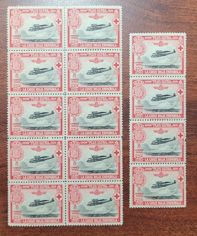 SPAIN 1926 Red Cross Airmail 25 C. Edifil 346- BLOCK of 10 Plus 4 MNH OG Mint