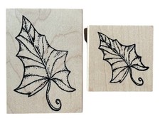 Outlines Rubber Stamp Co Set of 2 Leaf Wood Mounted Rubber Stamps Fall Christmas