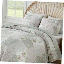Full Queen Size Quilt Set, 3-Piece Lightweight Soft Queen 90x90 Green Plaid