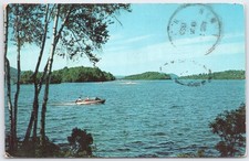 Vintage Candlewood Lake Danbury CT Postcard 1955 Berkshire Mountains Boating