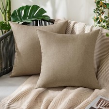 MIULEE 2 Pack Outdoor Waterproof Pillow Covers Faux Linen 18x18 Taupe Grey