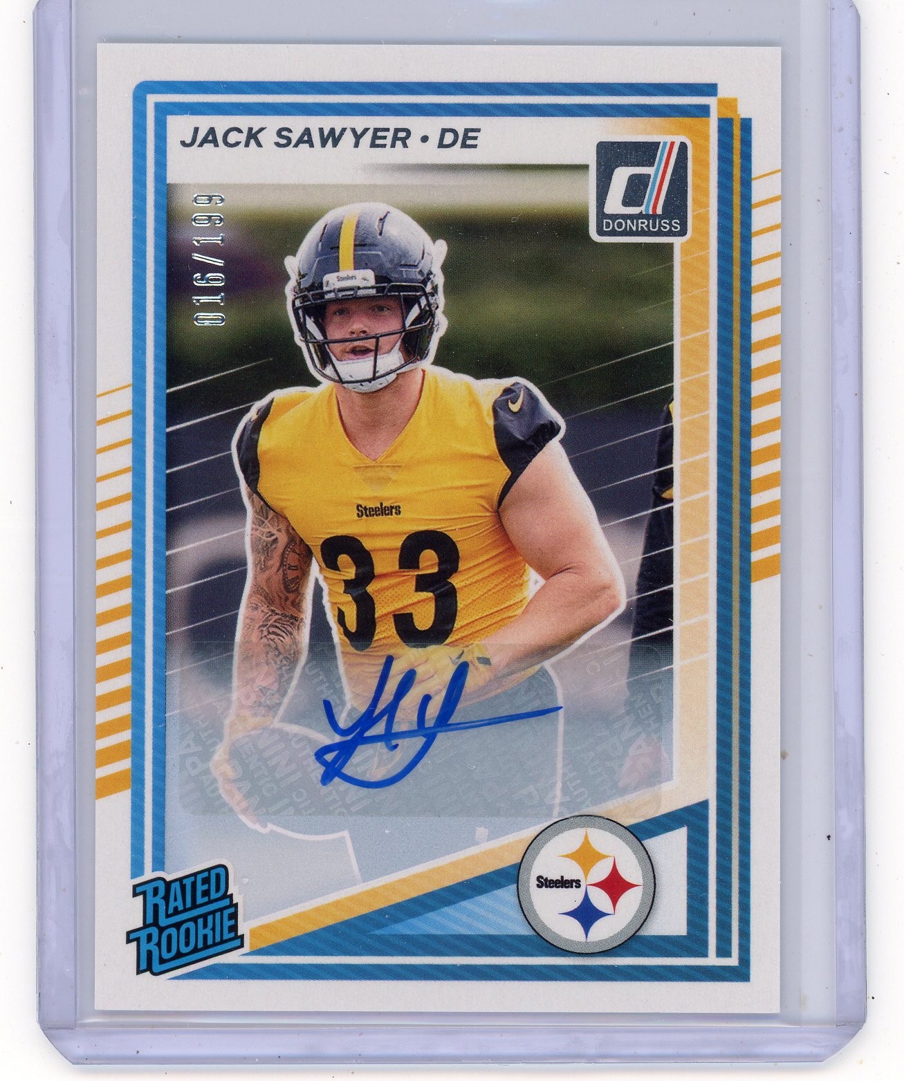 2025 Panini Donruss Jack Sawyer Auto /199 Rated Rookie Pittsburgh Steelers #390