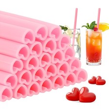 25 Pack Heart Shaped Silicone Straws Reusable Drinking Cute Straw Flexible Straw