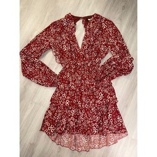 Alexia Admor Red Floral Deep V Neck Ruffle Tiered Mini Dress Womens Size 10