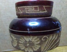 Vintage Hand Made Etched Wood String Holder with Lid - Rare