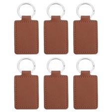 Engraving Keychain Blanks, 6Pcs Rectangle Leather Keychain Blanks, Brown