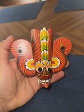 Vintage Mini Hand Carved Sri Lankan Ceremonial Flower Bird Demon Java Mask