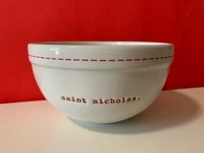 RAE DUNN CHRISTMAS "saint nicholas" WHITE RED STITCHING RIM MIXING/SALAD 6" BOWL