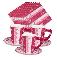 Paper Tea Cups and Saucer Sets - 24 sets of Disposable Tea Party Decorations