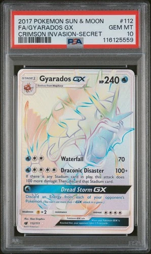 2017 Pokémon Crimson Invasion Gyarados FA 112/111 Secret Rainbow Rare PSA 10