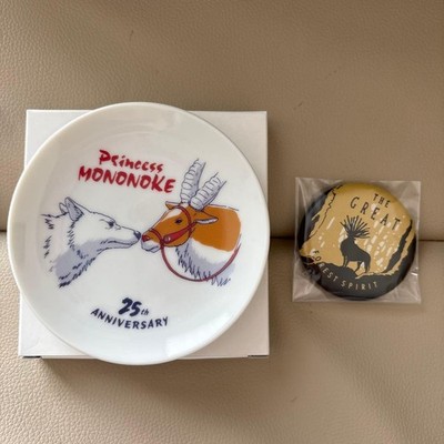Studio Ghibli 25th Anniv Mononoke Hime Small Plate + Pin Badge  Ceramic,
