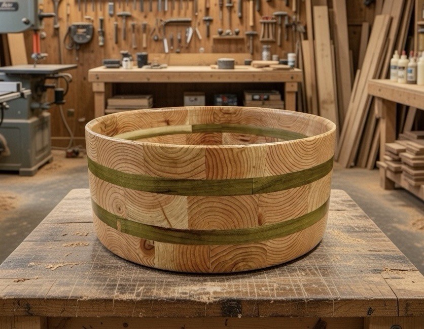 BUTCHER BLOCK 14” X 5.5” Reclaimed Solid Wood Snare Drum Shell Stave Segmented