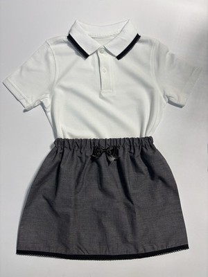 MÄDCHEN SCHULUNIFORM SET 2-14 JAHRE ROCK POLOSHIRT UNI GRAU WEISS