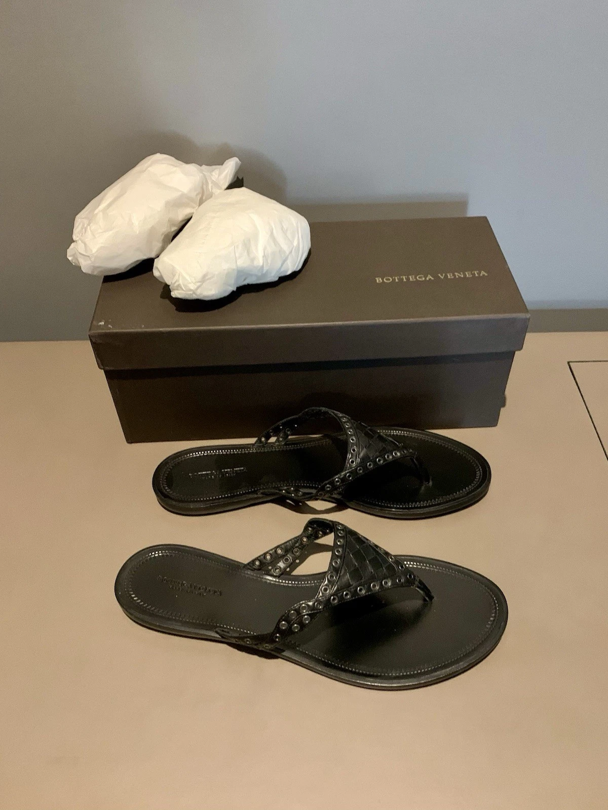 Bottega Veneta — Bottega Veneta BLACK Woven Leather Sandals Flats Slides Shoes 39.5 NIB