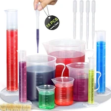 moveland Upgraded Plastic Graduated Cylinder and Plastic Beakers Set - Gradua...