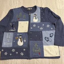 Vintage Croft Barrow Winter Embroidered Sweater ft. Cardinals, Snowmen, More