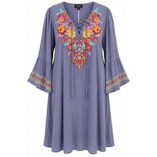 NEW Andree by Unit Plus Floral Embroidered Lace Up Tunic Dress Periwinkle XL 1X
