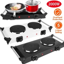 2000W Electric Dual Burner Coil Heating Hot Plate Stove Countertop RV Hotplate