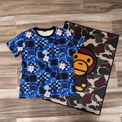 Louis Vuitton Paris blue and black geometric pattern t-shirt with pink accents