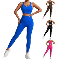 Mujeres Chaleco Recortado Fitness Leggings Conjunto Ropa Activa Sin Costuras Cuello en U Entrenamiento Gimnasio