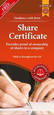 SHARE CERTIFICATE FORM PACK VALID UK by LAWPACK Paperback Self Help Business
