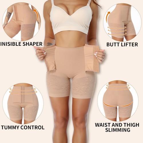 Women's High Waist Shapewear Shorts Tummy Control Body Shaper Girdle Boned Pants - Picture 5 of 18
