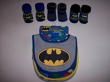 Batman Bib Booties Sock Set Baby Boys Girls 0-12 Mos OSFM Assorted DC Comics NWT