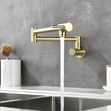 Wall Mount Brass Kitchen Faucet Brushed Gold Single Cold Pot Filler Folding Tap