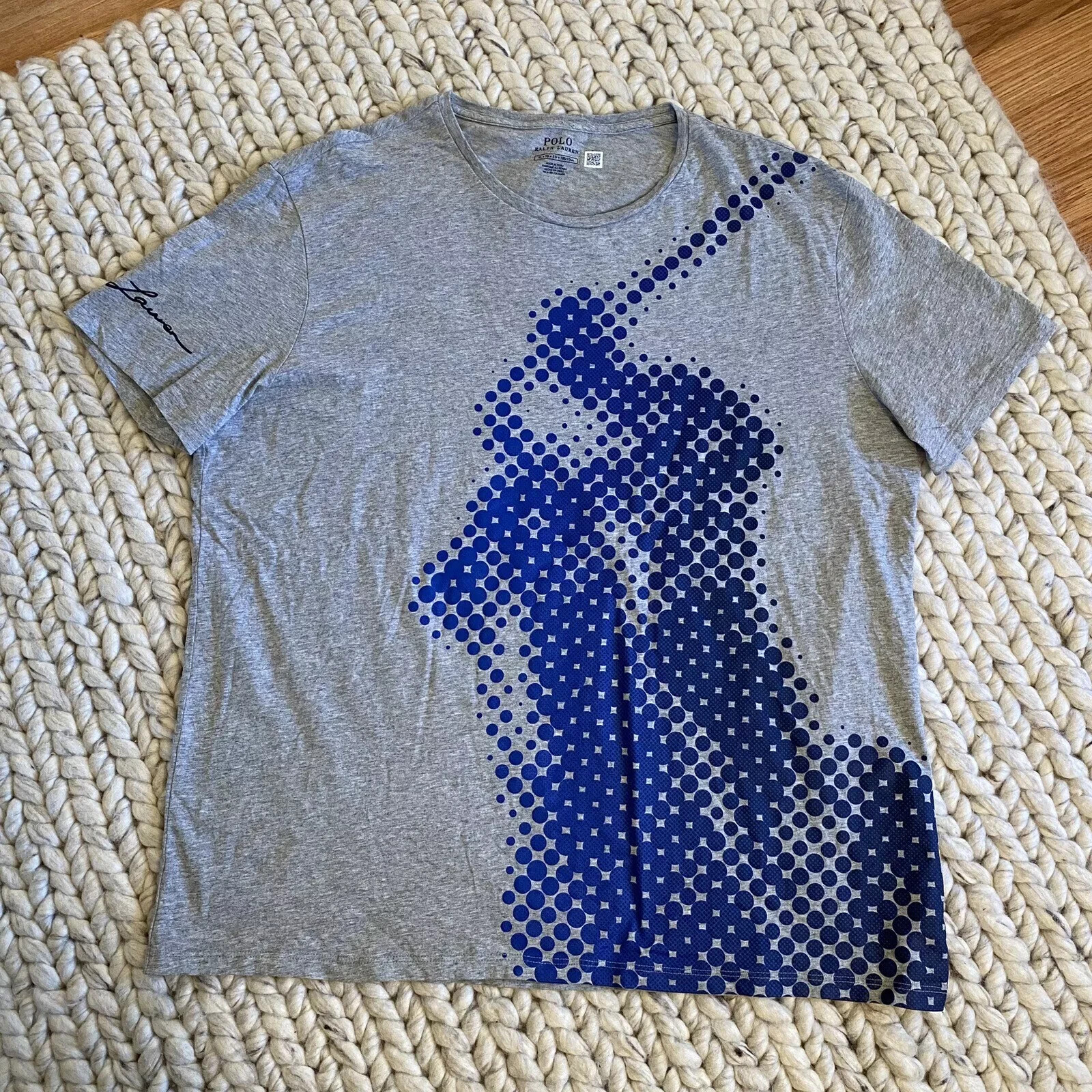 Polo Ralph Lauren T shirt uomo grande pony pixellata maniche corte grigia taglia XL