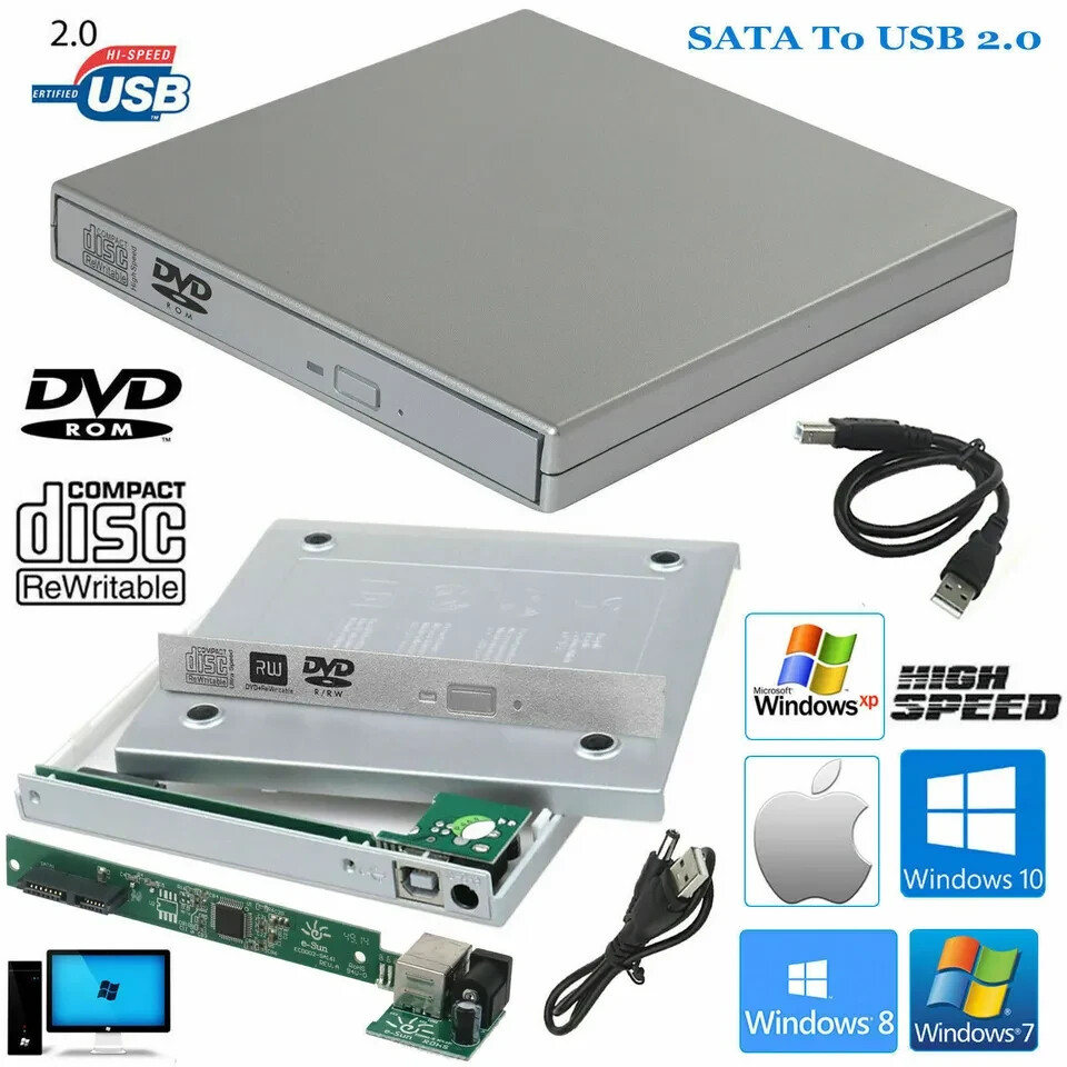 USB To SATA Laptop CD DVD Combo Drive External Caddy Enclosure Case ...
