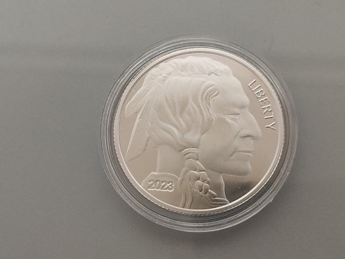 MONEDA/MEDALLA 1 ONZA PLATA PURA 999 INDIAN HEAD BUFFALO 2023 CÁPSULA - Foto 2 di 3
