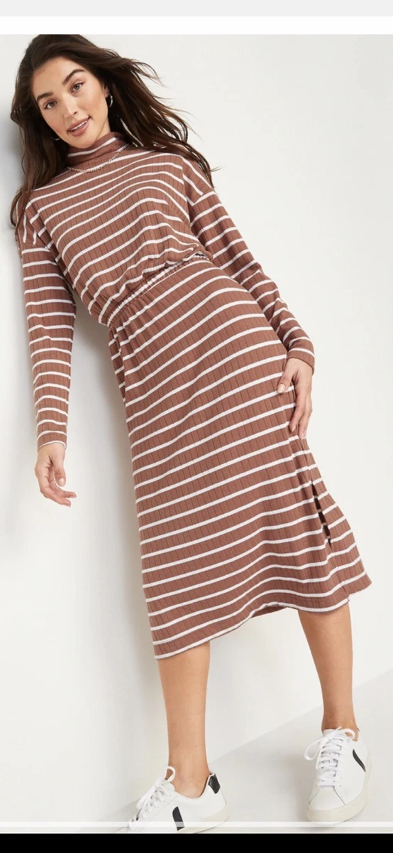 Old Navy Long Sleeve Waist Defined Rib Knit Striped Midi Sweater Dress Size M