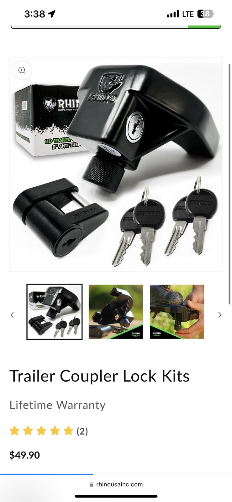 Rhino USA Trailer Hitch Coupler Lock Kit (Includes 2" Couplers) Heavy