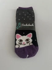 Happy Cat Black Fuzzy Crew Socks for Women Cute Socks Novelty Socks Fun Socks