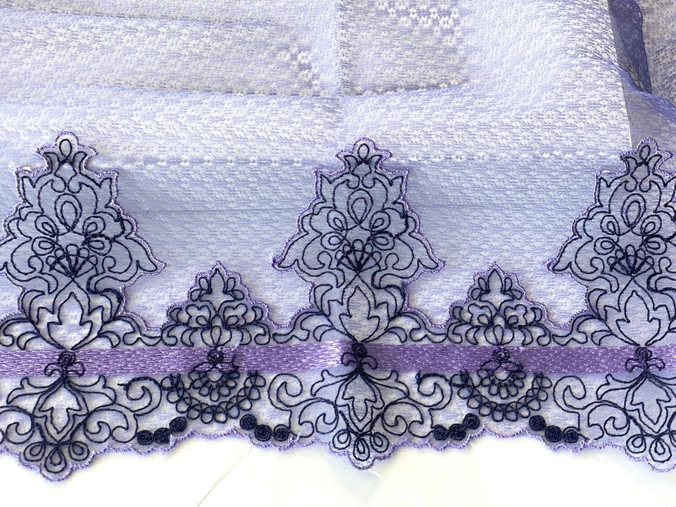 Stretch Floral Embroidered Lace Trim /Purple Tulle/Sewing/Craft/Bridal/8.5"Wide  - Image 2 of 4
