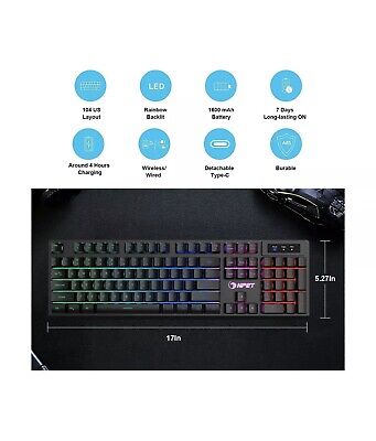 NPET K11 Wireless Gaming Keyboard, Rechargeable Backlit Ergonomic  Water-Resis | eBay