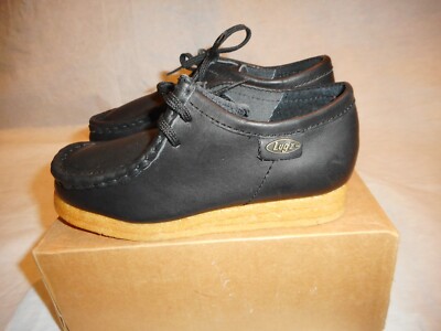 N/W/B Lugz Boys Black Leather Upper Man Made Sole Shoes Size 12