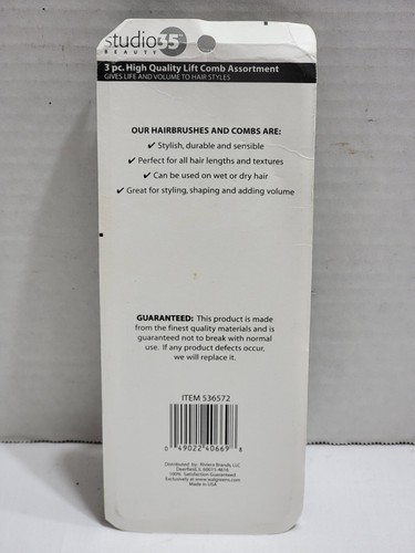 PAQUETE DE 3 PEINES ELEVADORES DE BELLEZA STUDIO 35 VINTAGE TAMAÑOS SURTIDOS HECHOS EN EE. UU. - Imagen 3 de 4