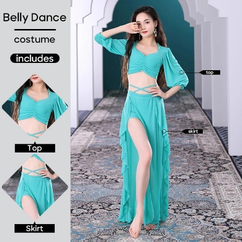 Belly Dance Costume Outfit Top and Skirt French Court Style S M L XL Size Adult - Imagen 9 de 28