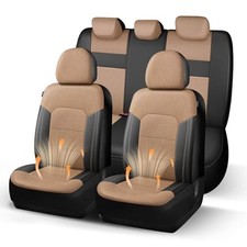 Car Seat Covers, Air Mesh and Faux Leather Seat Covers, Full Set Black Beige