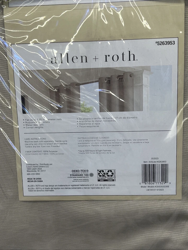 Allen + Roth 40"X96" Grommet Top 2 Curtain Panel Set TAUPE Indoor Outdoor. {19}. - Image 4 of 4