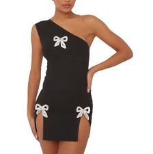 Hupplle Women's One Shoulder Sleeveless Bodycon Mini Dress Sexy Large, Black 