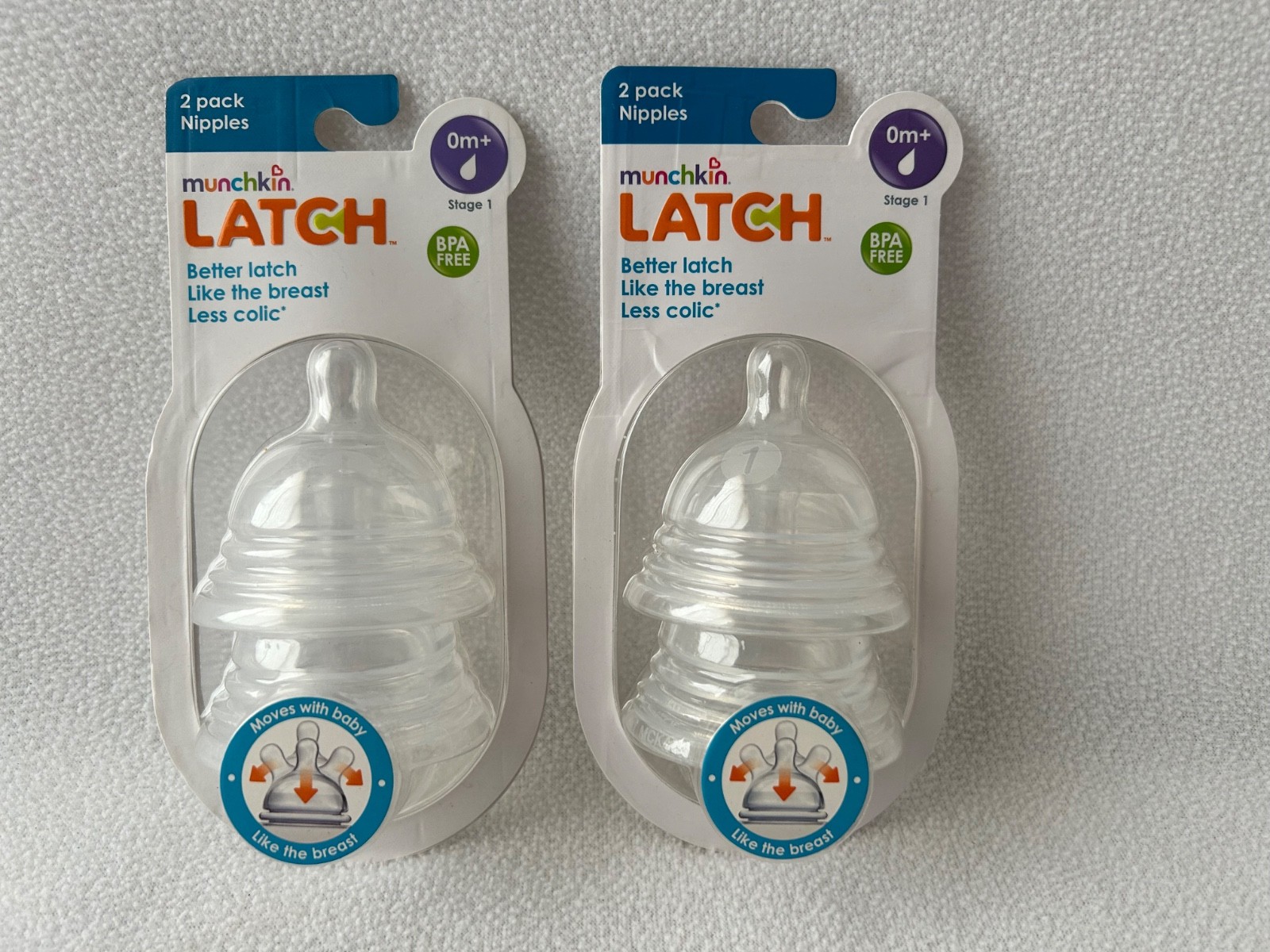Munchkin Latch Baby Bottle Nipples BPA Free Om+ Stage 1 NEW