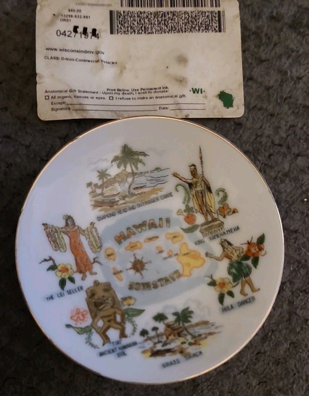Hawaii 50th State Vintage Souvenir Plate Tiki Hula Grass Shack Palms