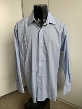 MICHAEL Michael Kors men s XL 17.5x34/35 blue striped long sleeve button-up shir