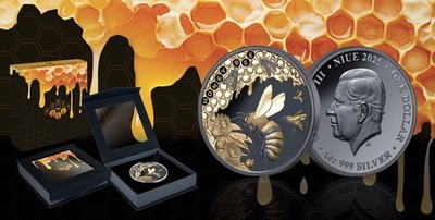Niue 2025 HONEY BEE & Hive $1 Troy Oz Pure Silver GILDED BLACK